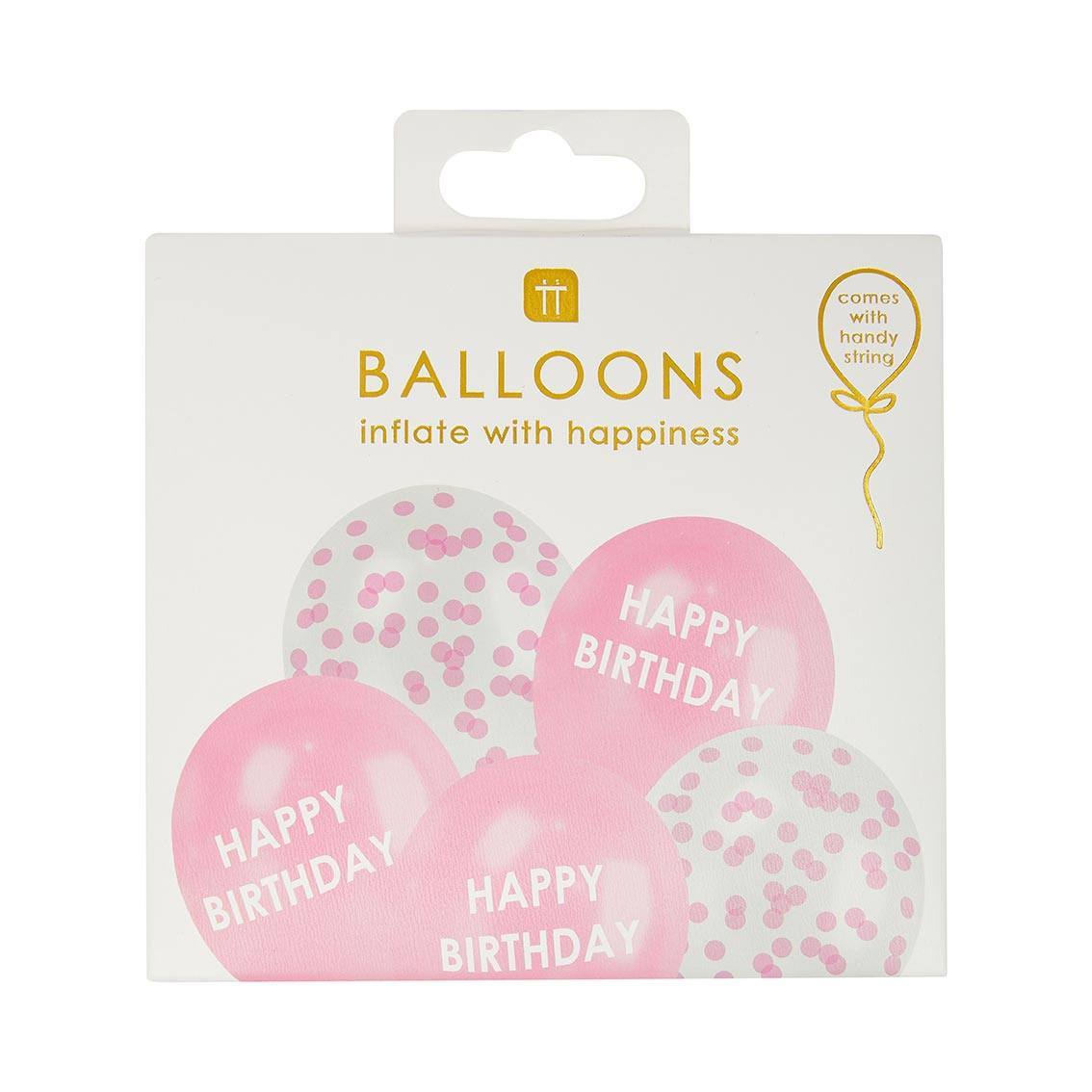 Ballon-Set Pink Happy Birthday mit Konfettis