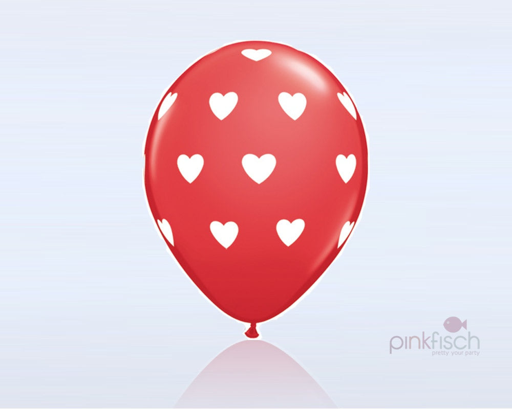 Ballon-set rot mit weissen Herzen