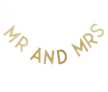 Girlande Mr &amp; Mrs, Glitzergoldfolie