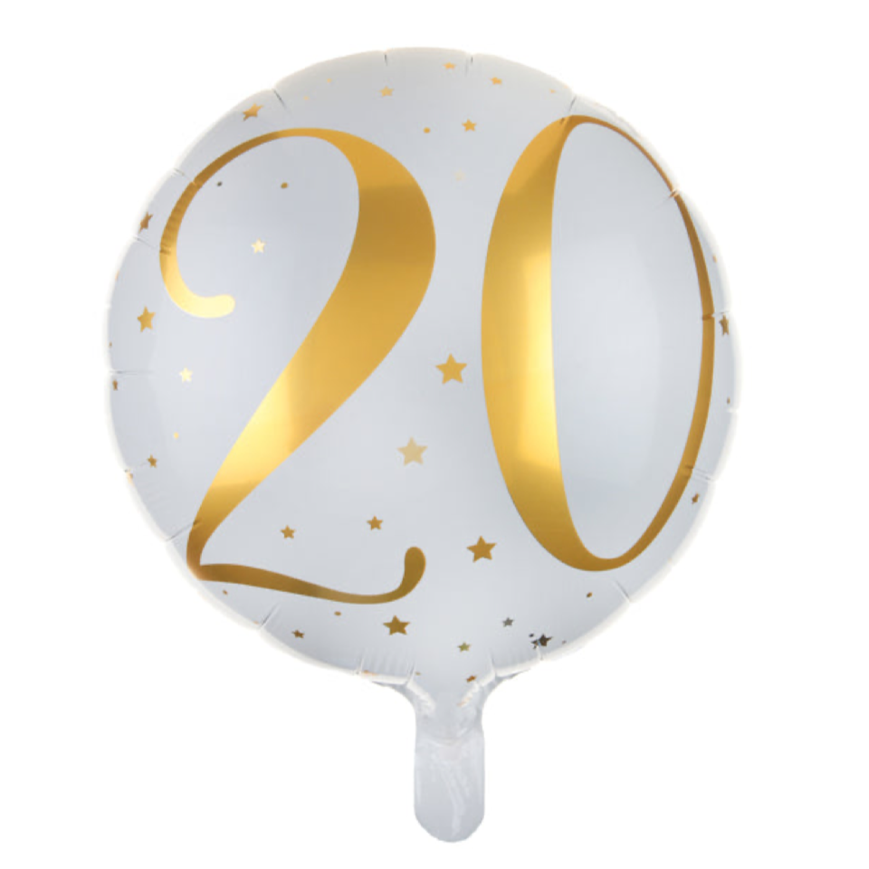 Folienballon, Zahlengeburtstag, weiss mit gold Aufdruck, 35cm