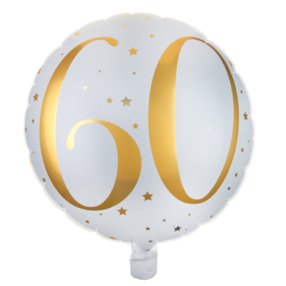 Folienballon, Zahlengeburtstag, weiss mit gold Aufdruck, 35cm