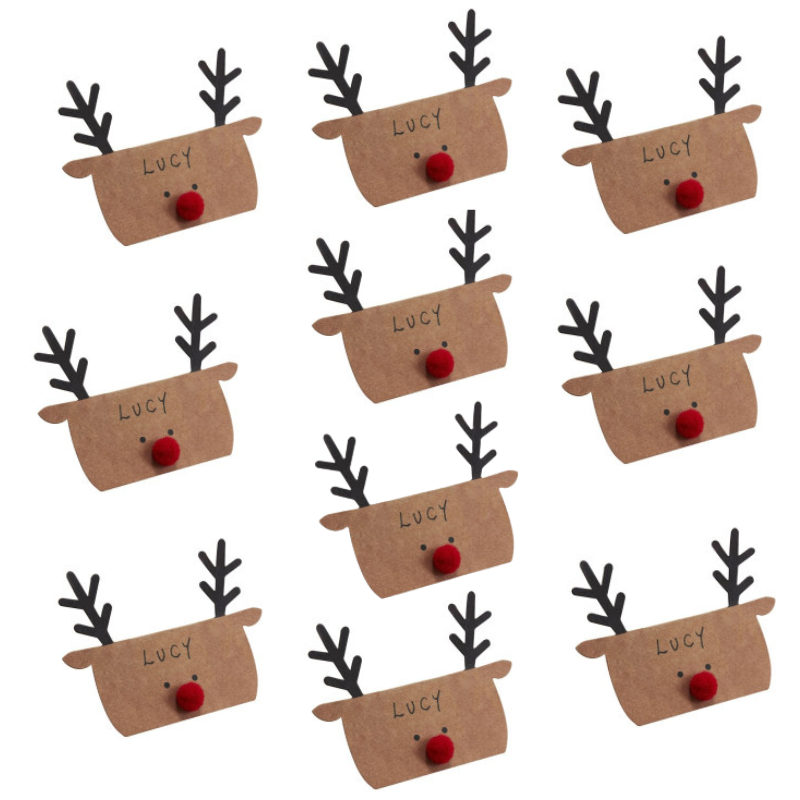 10 Santas Rentier Tischkarten Namenschild Weihnachten