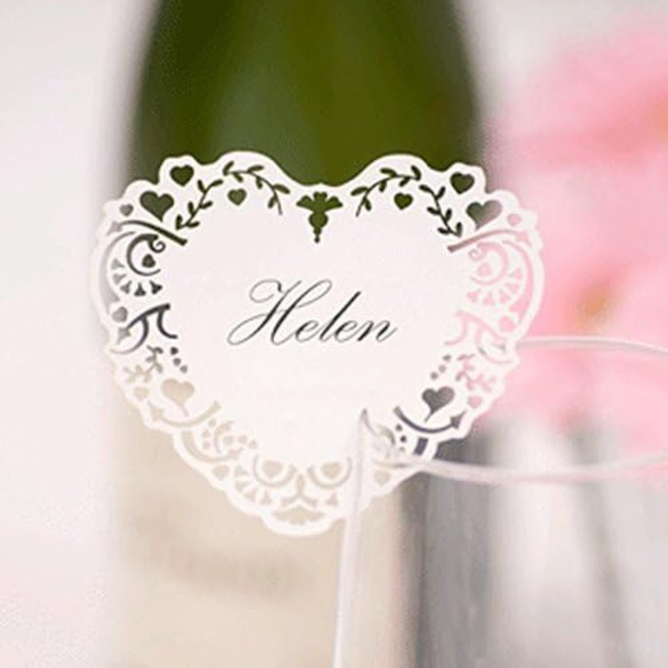 Papier Glas Marker, Hochzeits Tischkarten Herz Namenschild - Weiss