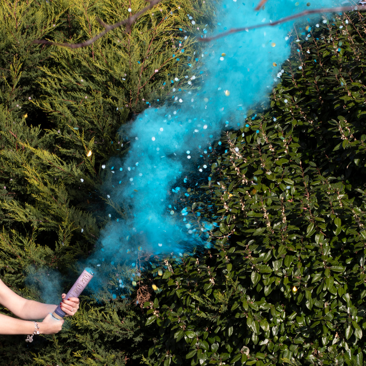 Gender Reveal Rauchkanone mit Konfetti blau