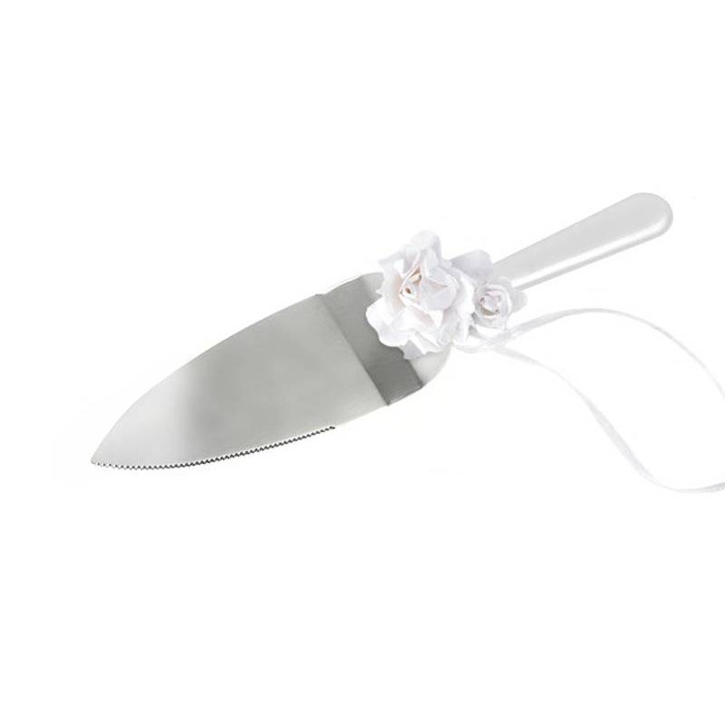 Eleganter Tortenheber und Messer für die Hochzeitstorte, Papier Rose