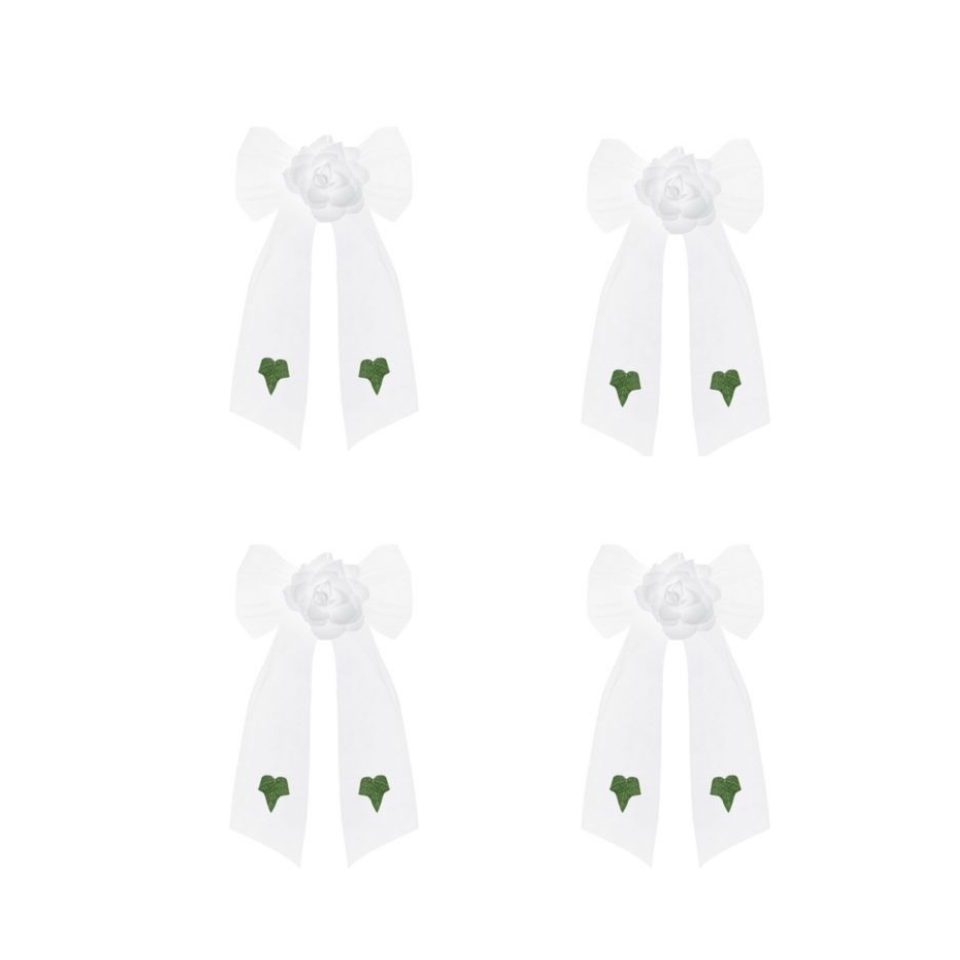 Hochzeits-Auto Tüllschleife mit weißer Rose und grünen Blättern