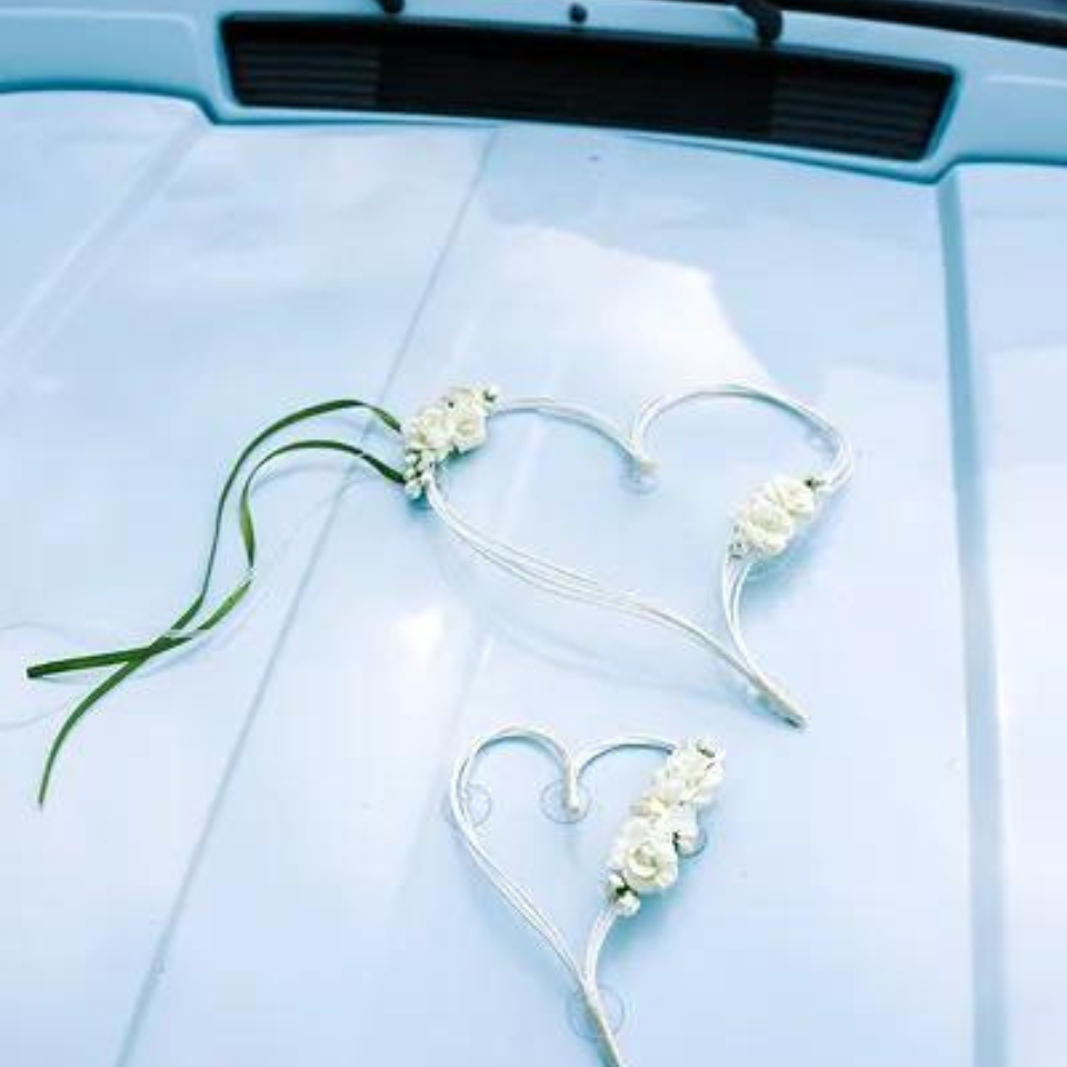 Autoschmuck Herzen und Rosen Licht lila für die Hochzeit