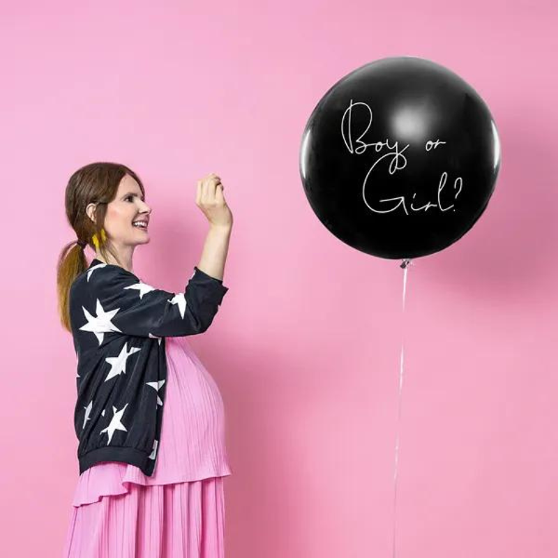 Ballon Gender Reveal Riesenballon &quot;Boy or Girl?&quot; mit Konfettis rosa oder blau