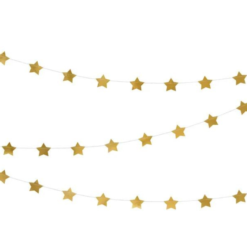 Girlande gold-glänzende Sterne, 3,6m