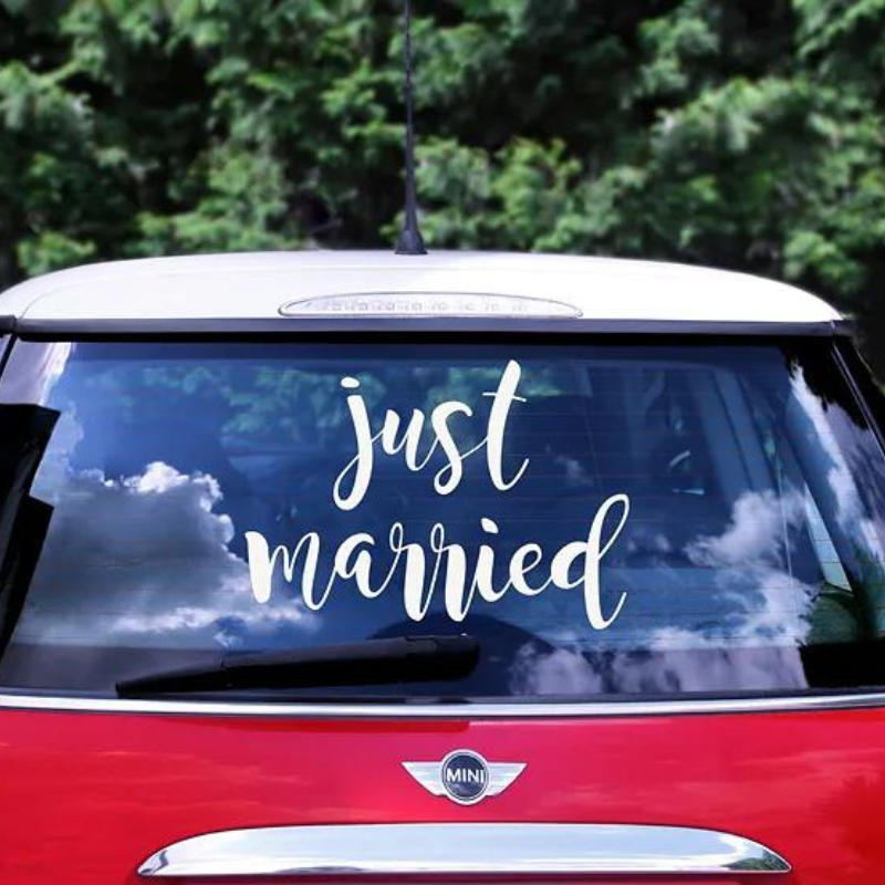 Hochzeit Auto-Dekoration Just Married Sticker weiss 45cm