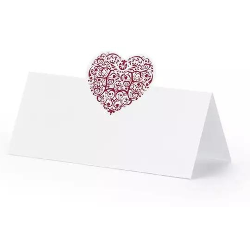 Tischkarten weiss mit rotem Herz Hochzeitstisch Namenschild