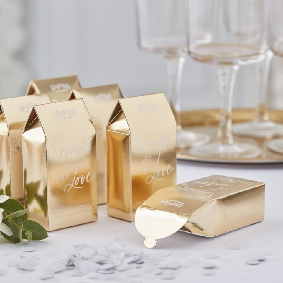 Vergoldete Konfetti-Box für Hochzeiten, gefüllt  