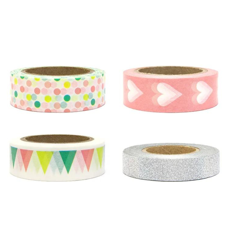 Masking Tape, 4er Set,  Mix silber rosa, Deko Klebeband Herz