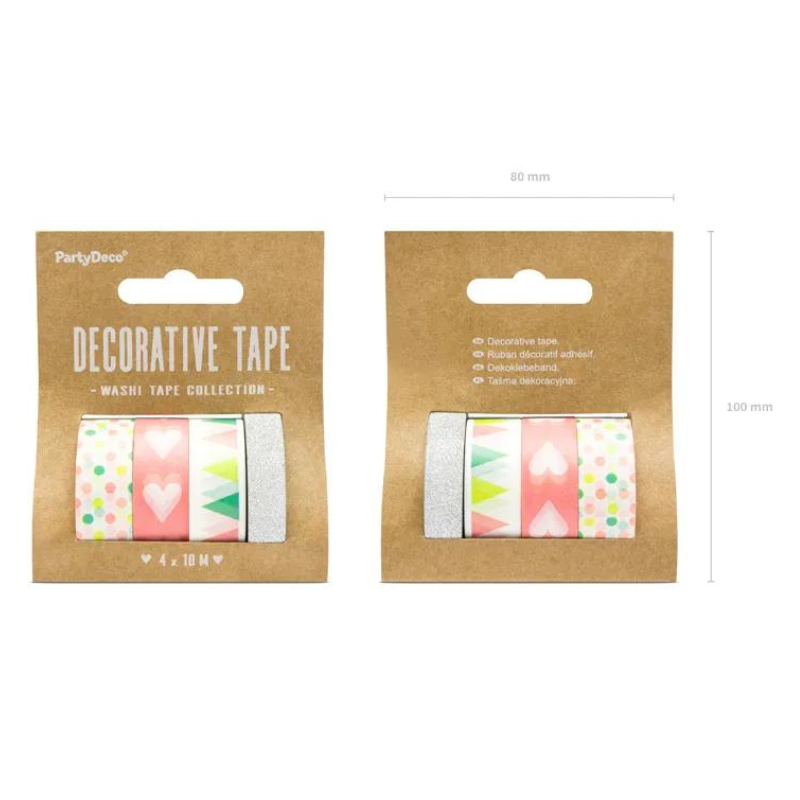 Masking Tape, 4er Set,  Mix silber rosa, Deko Klebeband Herz