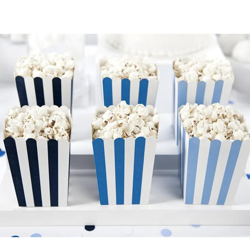 Popcorn Tüten blau-mix  gestreift 7,5 x 7,5 x 12,5 cm