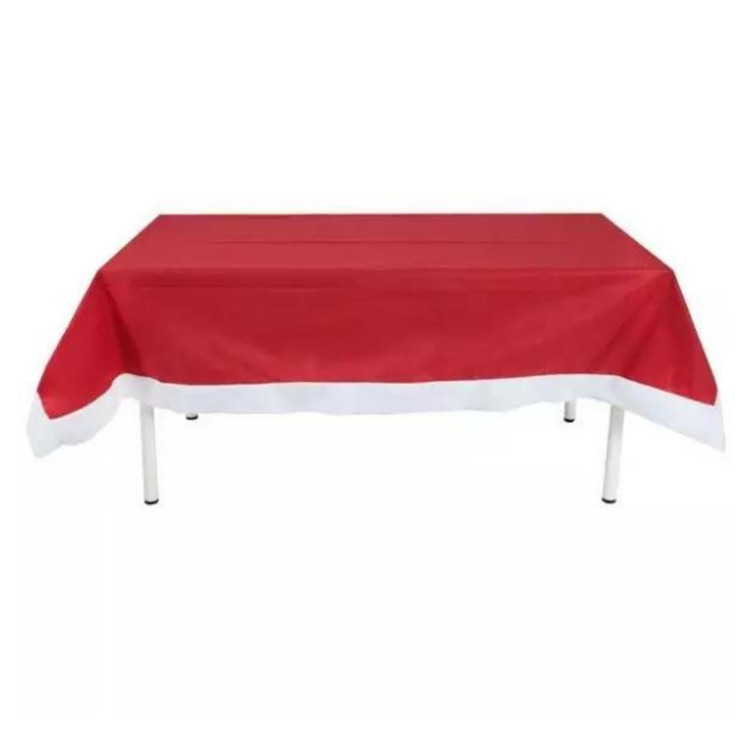 Tischdecke in rot mit weißer Borte für Weihnachtsfeiern 150 x 220 cm