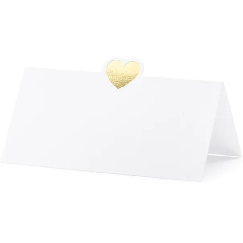 Tischkarten weiss mit goldigem Herz Hochzeitstisch Namenschild