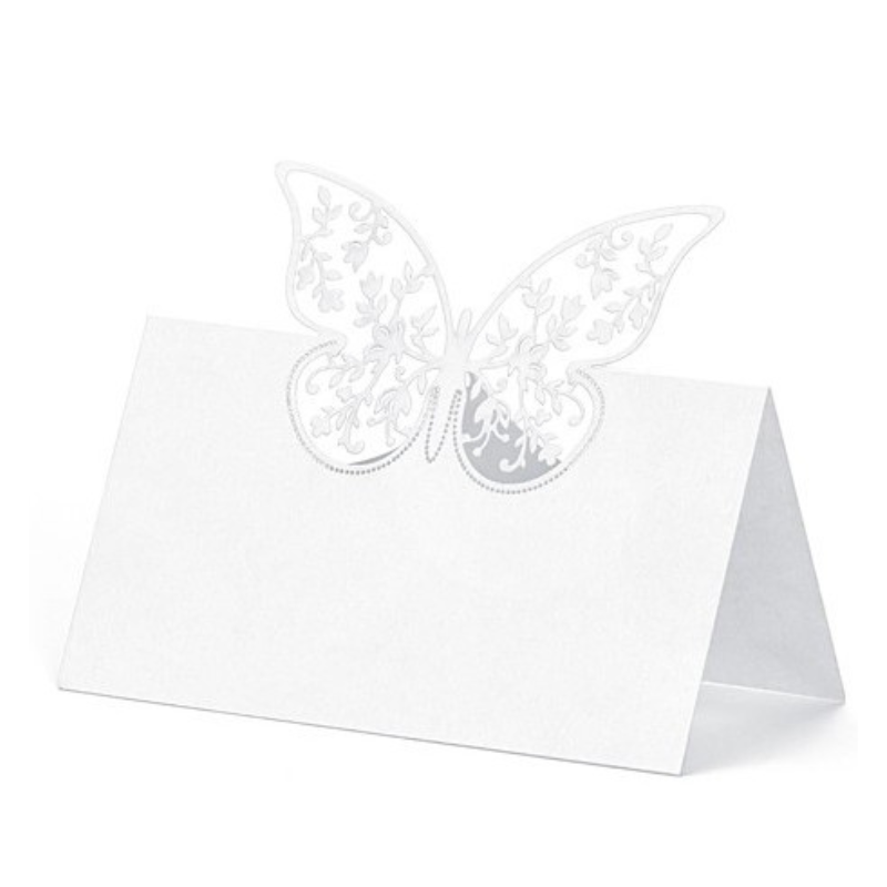 Tischkarten weiss mit Schmetterling Hochzeitstisch Namenschild
