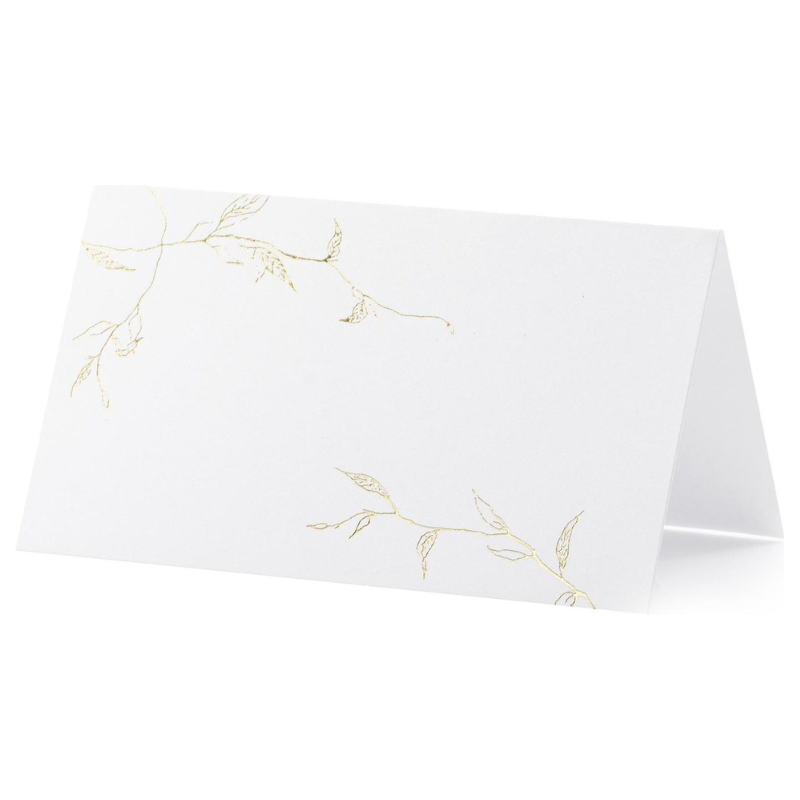 Tischkarten weiss Tropical Blättern gold Hochzeitstisch Namenschild
