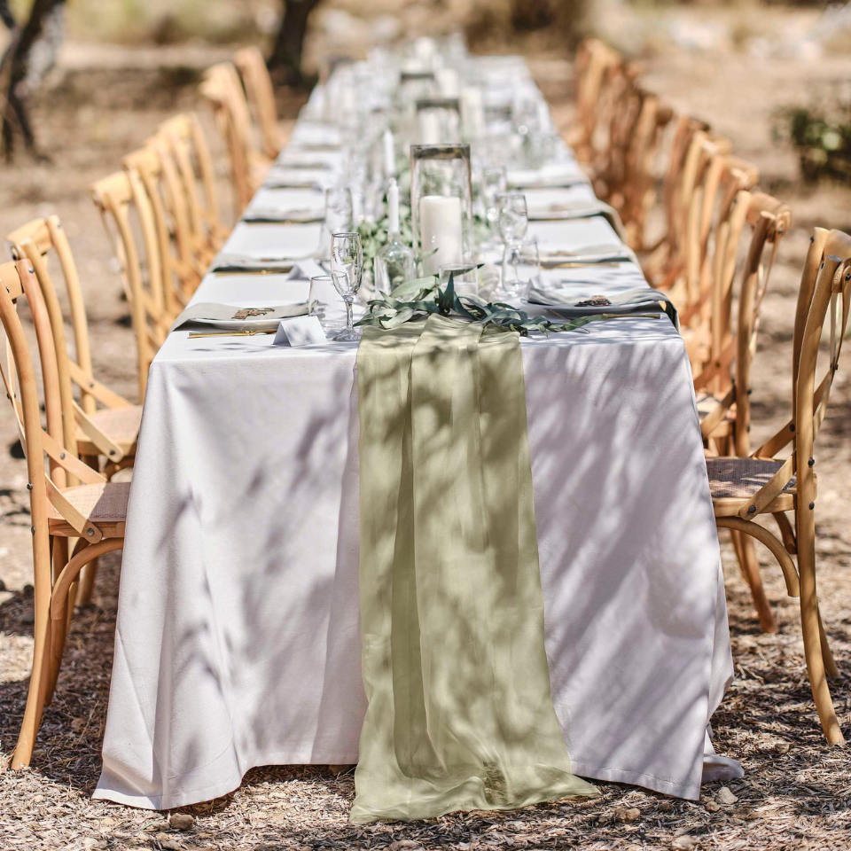 Tischläufer Stoff, transparent grün, elegante Hochzeit