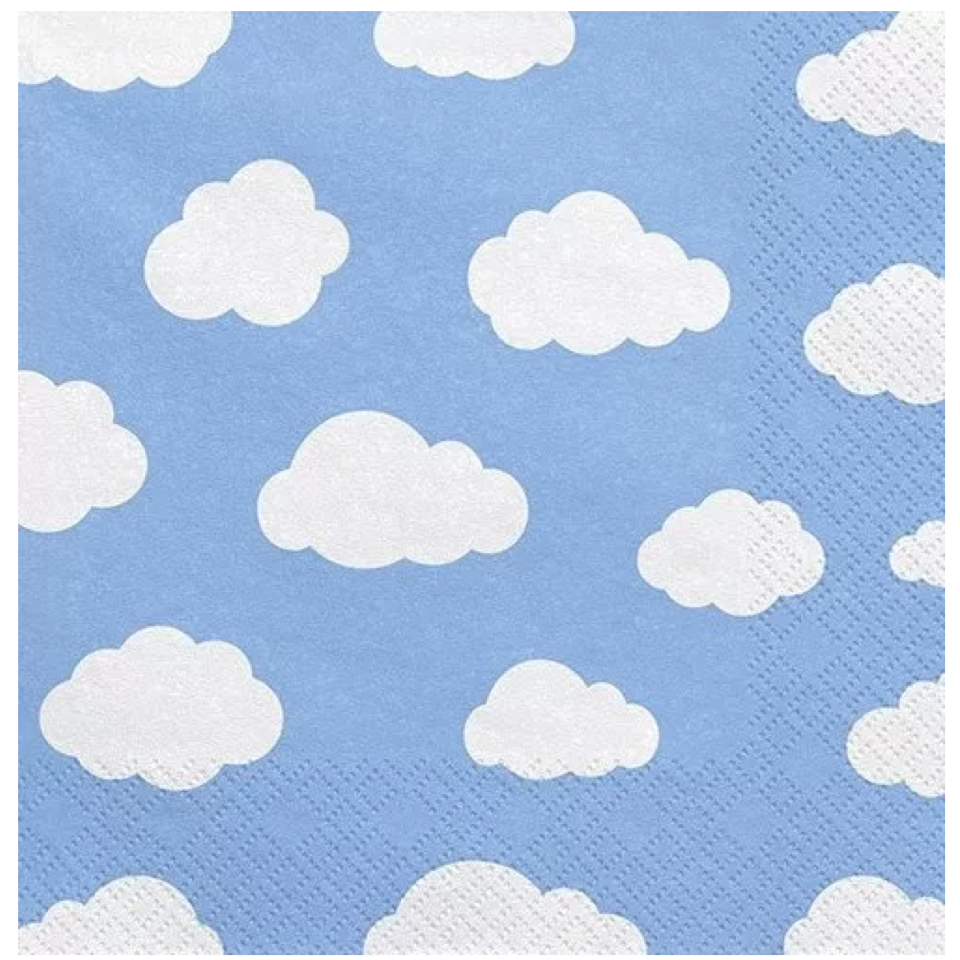 Servietten hellblau mit weissen Wolken , 33x33cm
