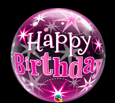 Ballon Deco Bubble Happy Birthday, blau oder rosa