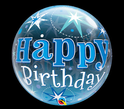 Ballon Deco Bubble Happy Birthday, blau oder rosa