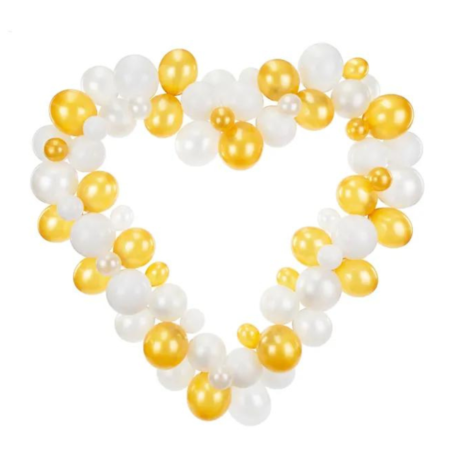 Ballongirlande mit Herzrahmen, weiß-gold, 160cm