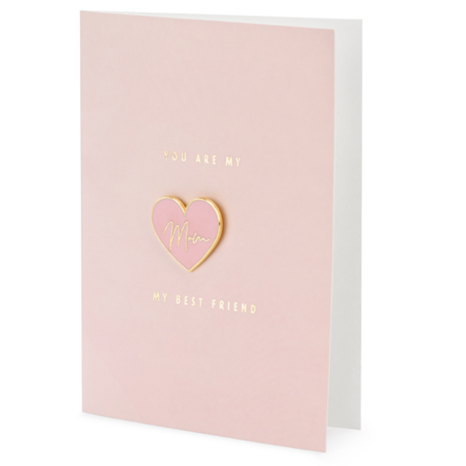 Glückwunsch Karte mit rosa Herz Anstecker &quot;Mom&quot;