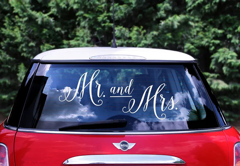 Autosticker  Mr. and  Mrs., Weiss