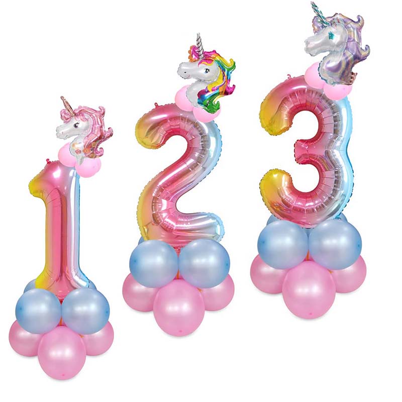 Folienballon, Zahlen, Einhorndekoset, 80cm, Auswahl 1-9