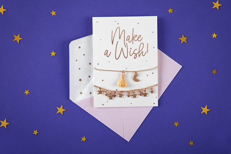 Geburtstagskarte &quot;Make a Wish&quot; mit 2 Armbändchen