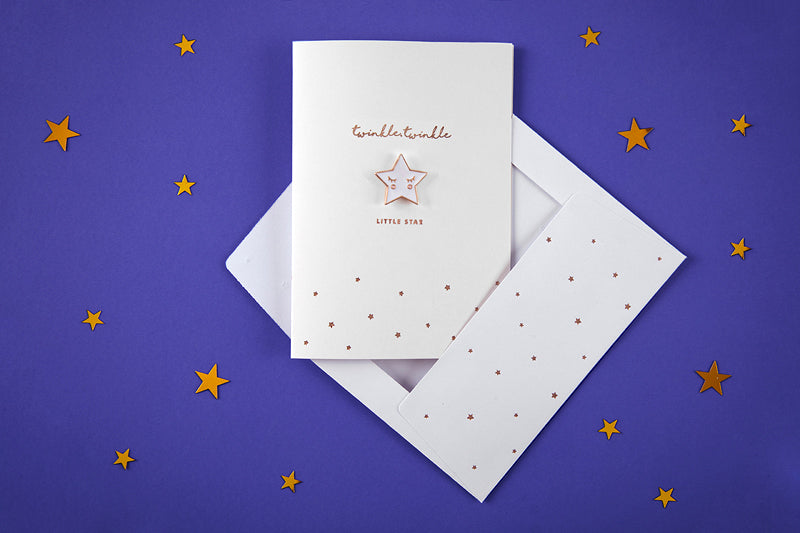 Glückwunschkarte zur Geburt mit Anstecker Stern "twinkle twinkle"