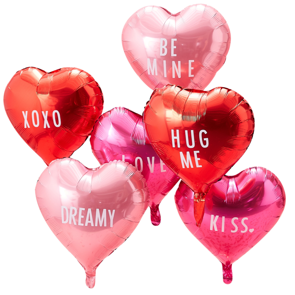 Ballon-Set, Herz foliert, rot-pink mit Sticker