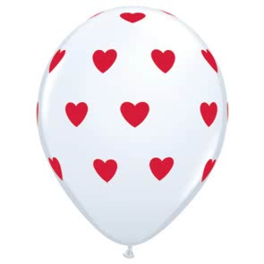 Ballon weiss mit roten Herzen