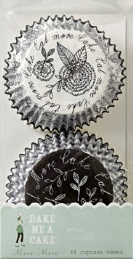 Papier Backförmchen, schwarz-weisse Blumen, 48 Stk