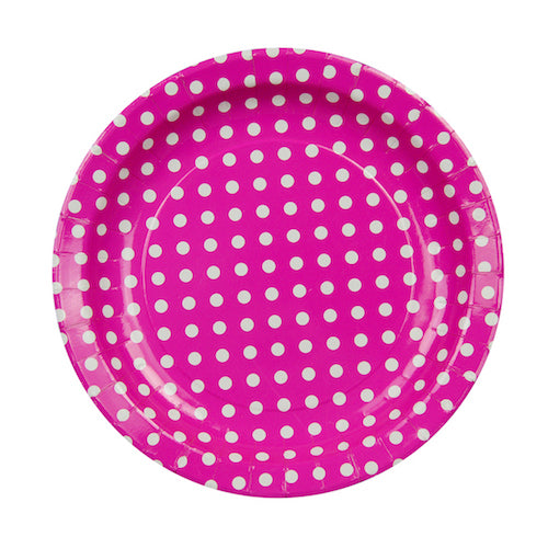 Teller pink mit weissen Punkten, rund