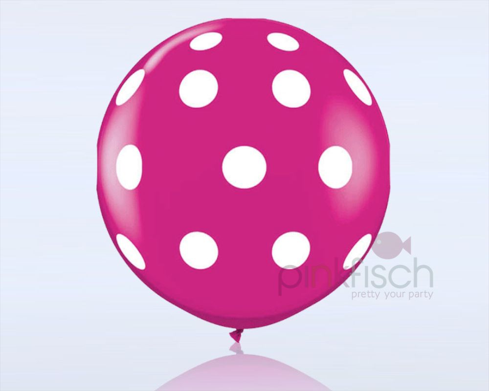Riesenballon Pink mit weissen Punkten, 90cm