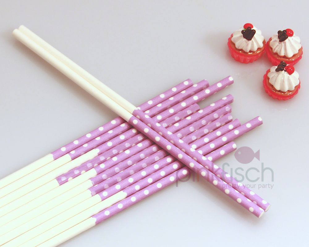 Lollipop Sticks, lila mit weissen Punkten