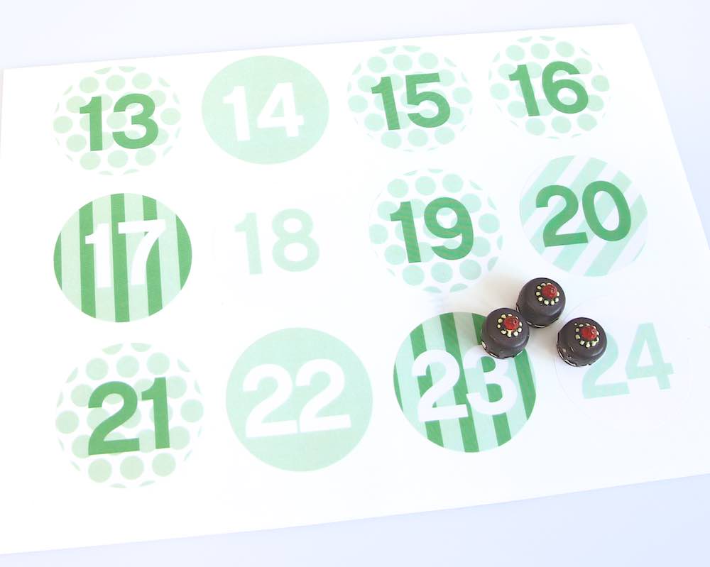 Advents-Stickers Zahlen 1-24, Grün