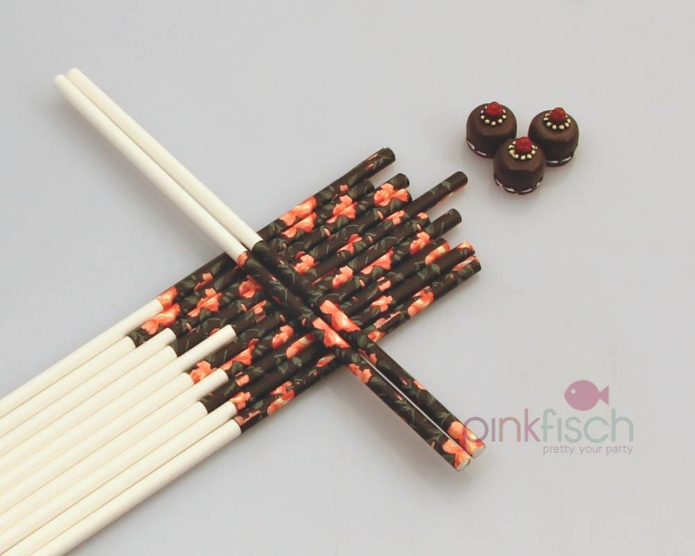 Lollipop Sticks, Hibiskus auf schwarz