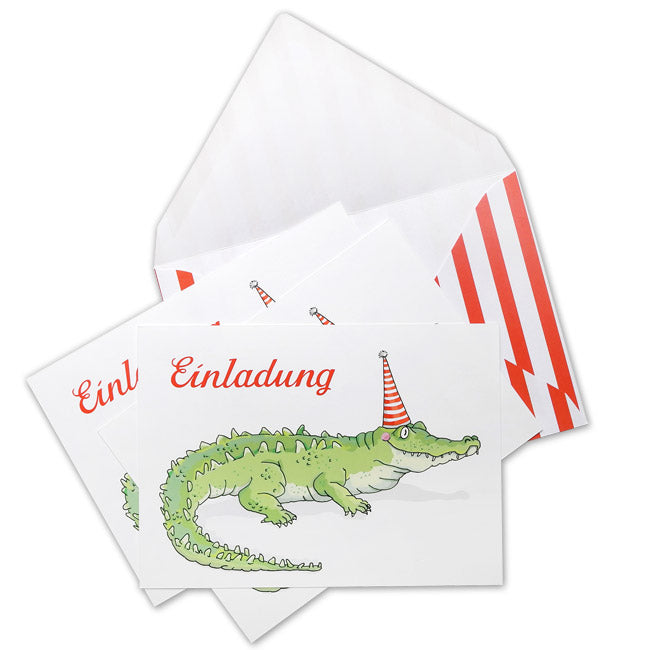 Einladungen Krokodil, 6 Postkarten mit Kuvert