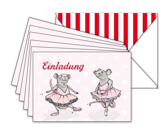 Einladungen Balletmaus, 6 Postkarten mit Kuvert