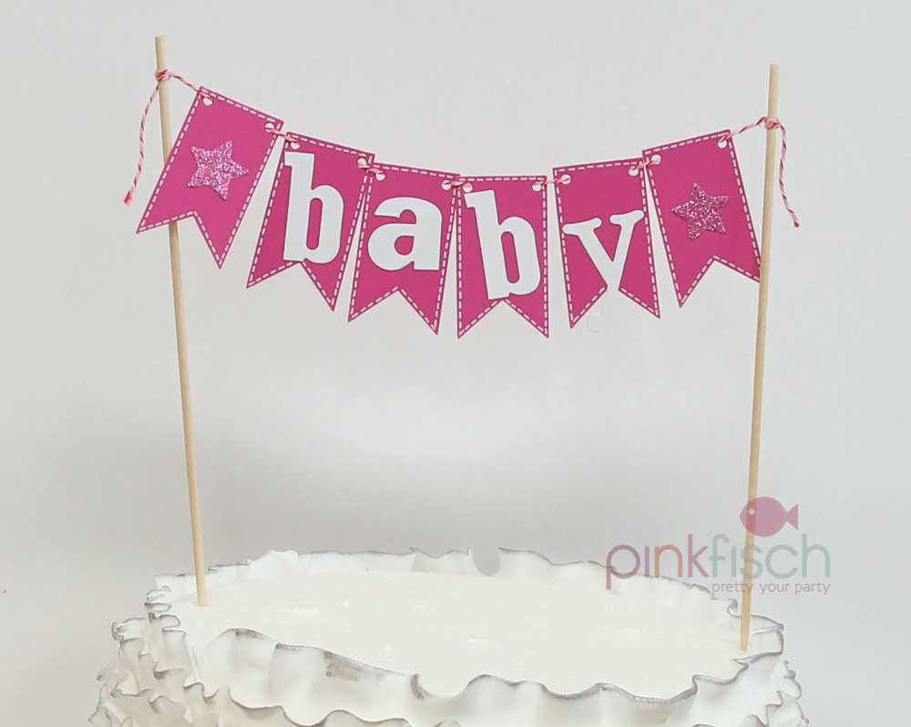 Torten-Girlande, Baby mit weisse stern, pink, handmade