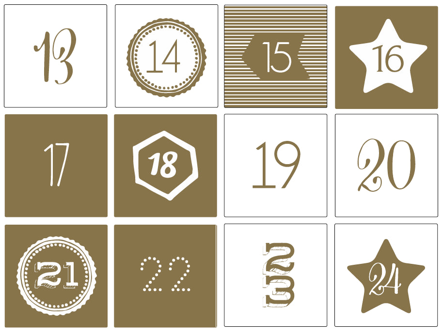 Advents-Stickers Metallic, Zahlen 1-24, gold