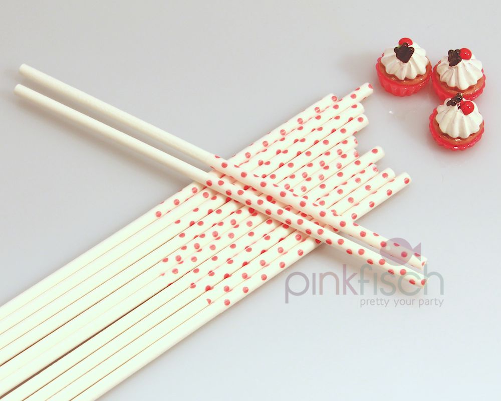 Lollipop Sticks, weiss mit roten Punkten