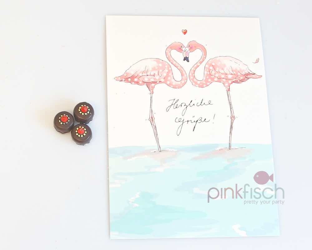Postkarte Flamingo Herzliche Grüsse, 1 Stk