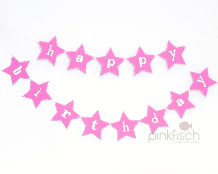 Stern-Girlande, Happy Birthday, pink, handmade