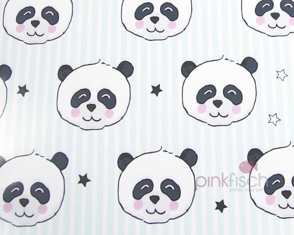 Geschenkpapier Panda schwarz-mint, 49x69cm, 2 Bögen