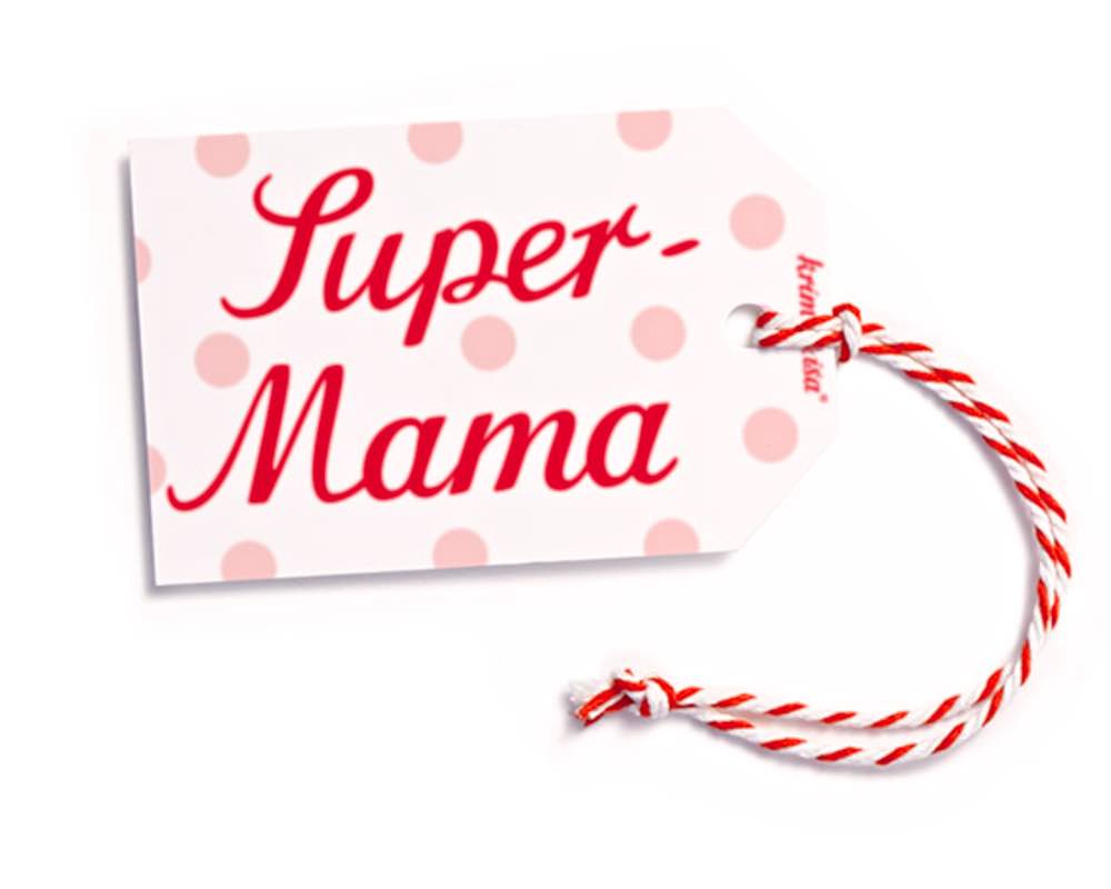 Geschenk-Anhänger Super-Mama, rosa Punkte